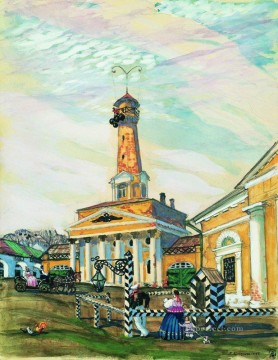 Paisajes Painting - Plaza en Krutogorsk 1915 Boris Mikhailovich Kustodiev escenas de la ciudad del paisaje urbano